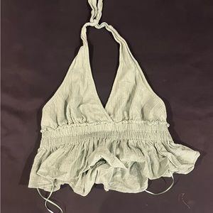Green Halter Picnic Top Backless